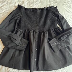 HALOGEN - Off Shoulder Ruched Blouse - NEW - Black - Size M